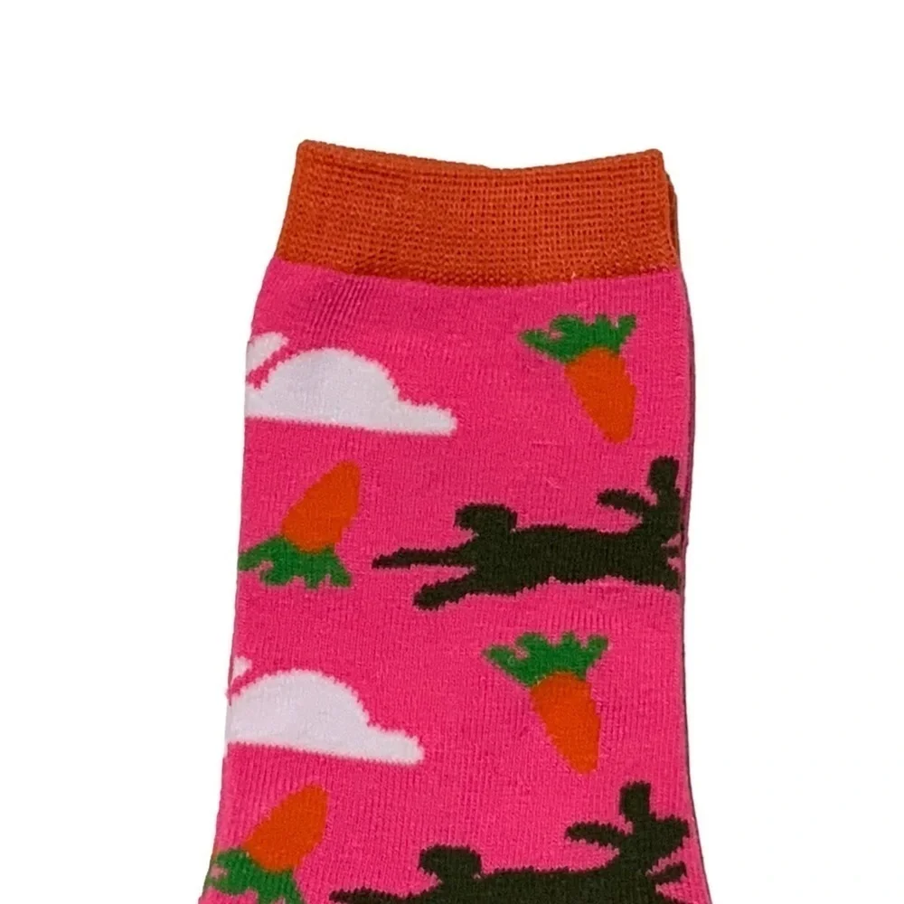 Everbright Easter Socks Women’s Bunny Carrots Novelty Print 9-11 Pink Multicolor